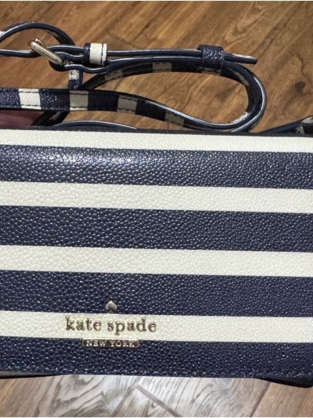 kate spade Navy and White Striped Crossbody Wallet